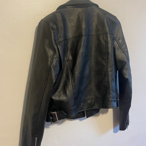 LOVE TREE Black Leather Jacket with Zippers & Buckles - Picture 3 of 7